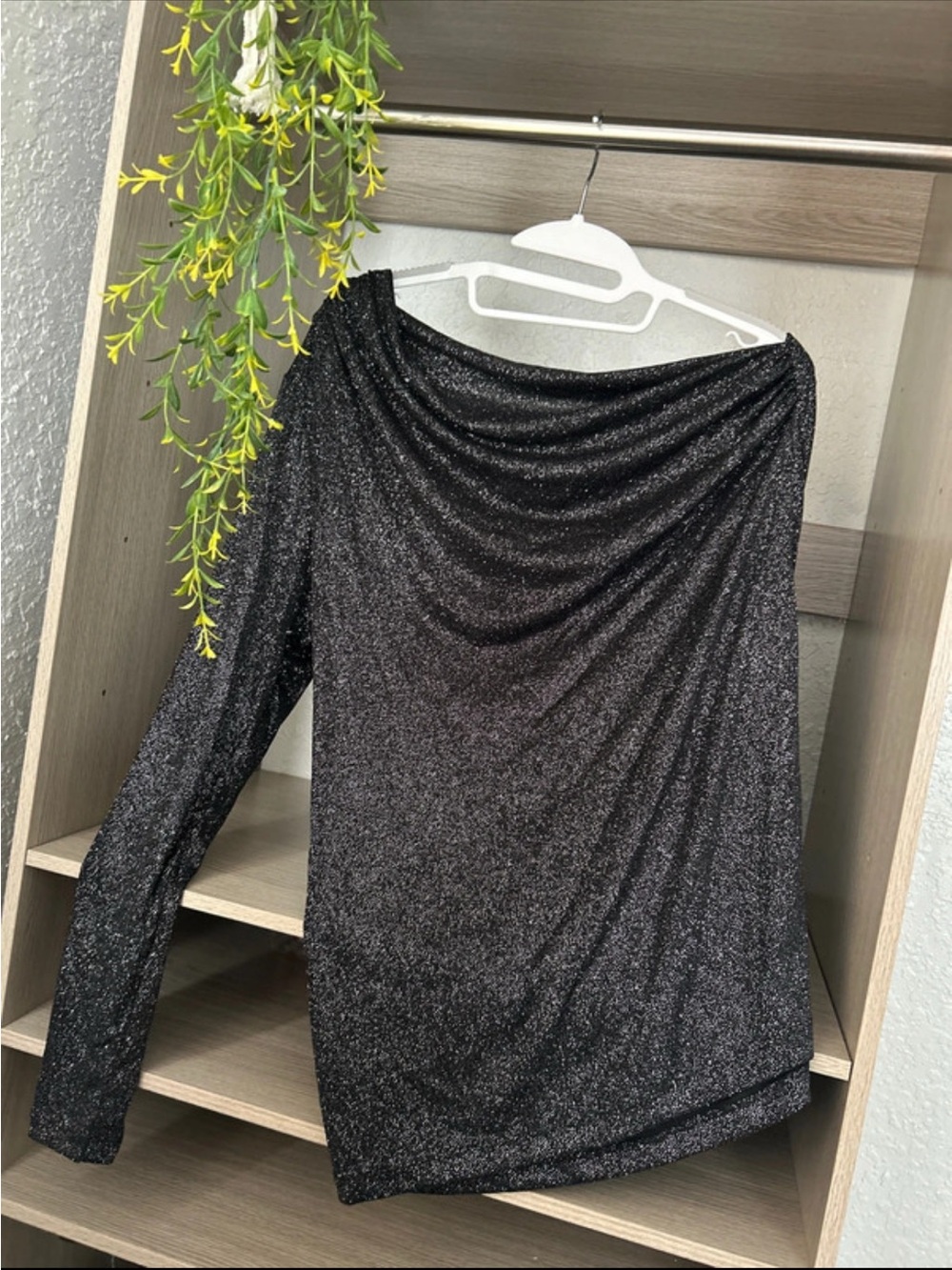 Allen B. Black Metallic Dotted Cowl Neck Top